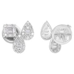Orecchini fini con diamante tondo baguette naturale da 0,60 carati SI/H Oro bianco 18 carati