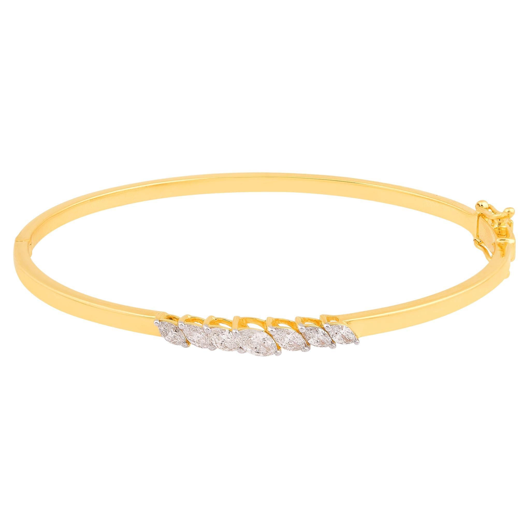 Natural 0.60 Carat SI/H Marquise Diamond Bangle Bracelet 18 Karat Yellow Gold