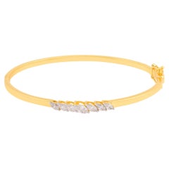 Natural 0.60 Carat SI/H Marquise Diamond Bangle Bracelet 18 Karat Yellow Gold