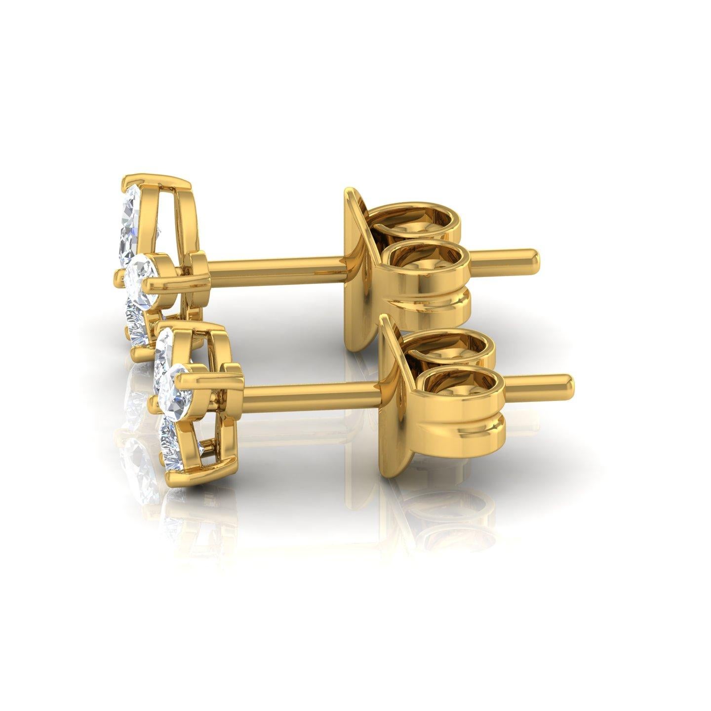 Taille poire Clous d'oreilles en or jaune 14 carats avec diamants naturels taille poire marquise de 0,60 carat SI/H en vente