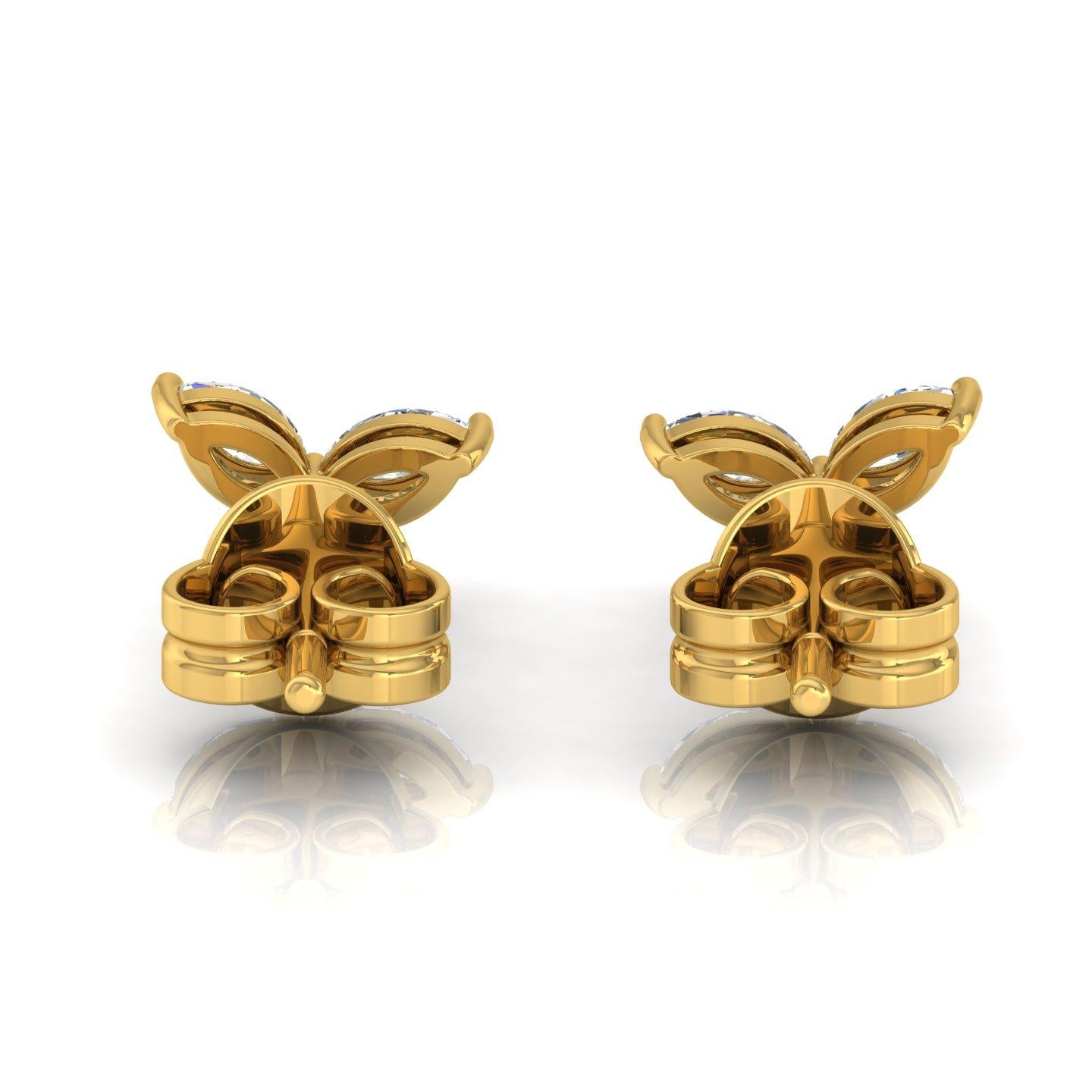 Modern Natural 0.60 Carat SI/H Pear Marquise Diamond Stud Earrings 18 Karat Yellow Gold For Sale