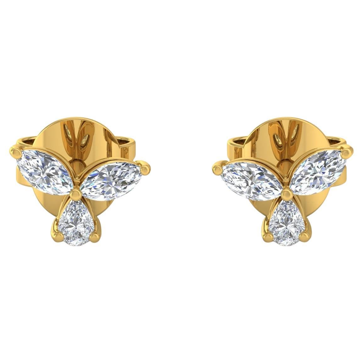 Natural 0.60 Carat SI/H Pear Marquise Diamond Stud Earrings 18 Karat Yellow Gold For Sale