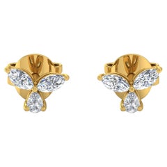 Natürliche 0,60 Karat SI/H Birnen-Marquise-Diamant-Ohrstecker aus 18 Karat Gelbgold