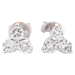 Natural 0.60 CTTW Diamond Three-Stone Cluster Stud Earring