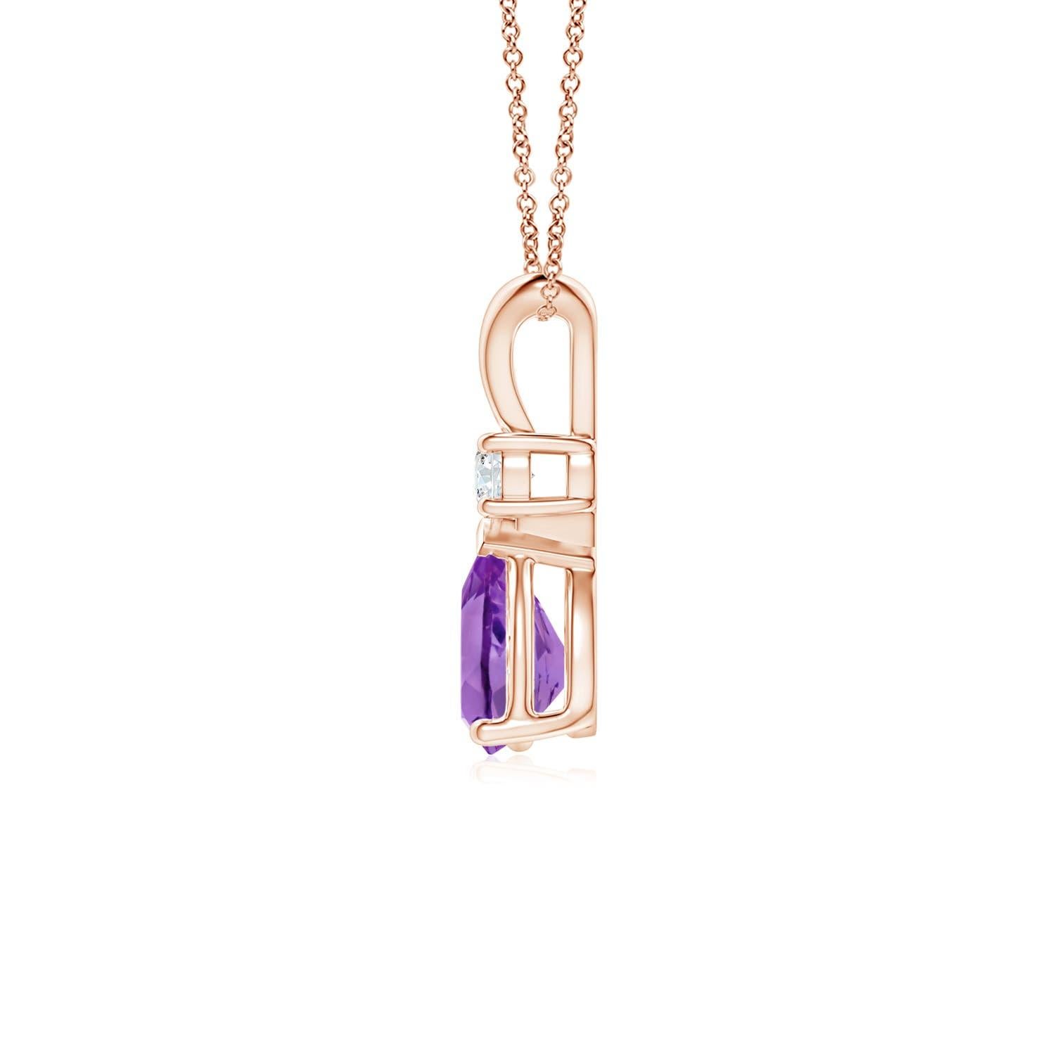 Modern Natural 0.60ct Amethyst Teardrop Pendant with Diamond in 14K Rose Gold For Sale