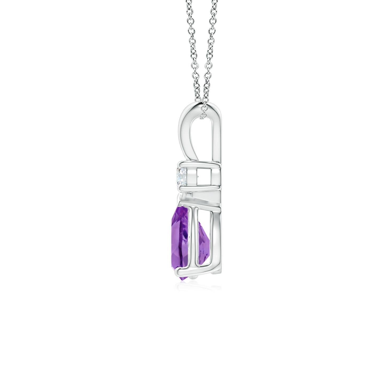 Modern Natural 0.60ct Amethyst Teardrop Pendant with Diamond in 14K White Gold For Sale