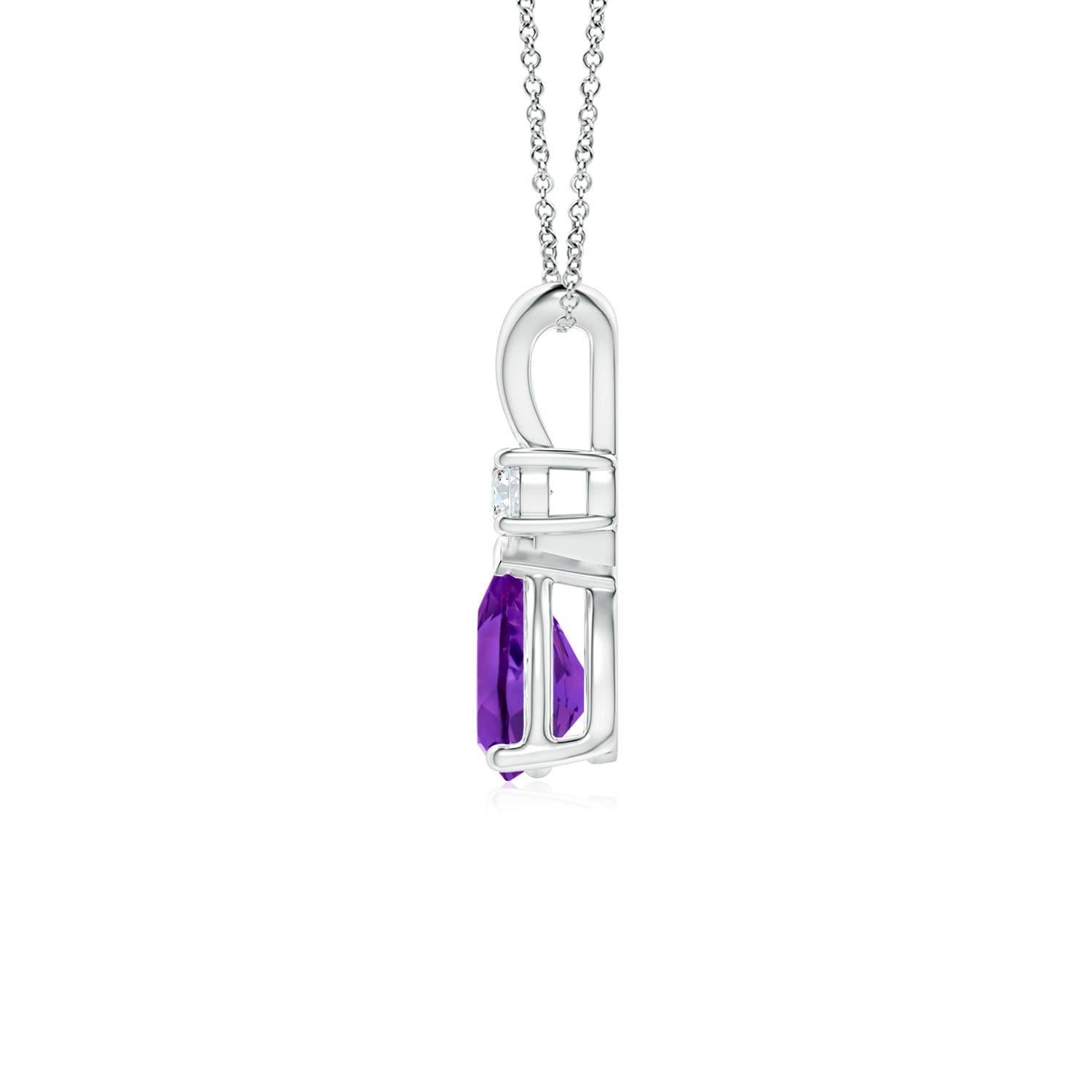 Modern Natural 0.60ct Amethyst Teardrop Pendant with Diamond in 14K White Gold For Sale
