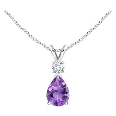 Natural 0.60ct Amethyst Teardrop Pendant with Diamond in 14K White Gold