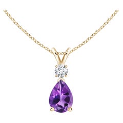Natural 0.60ct Amethyst Teardrop Pendant with Diamond in 14K Yellow Gold