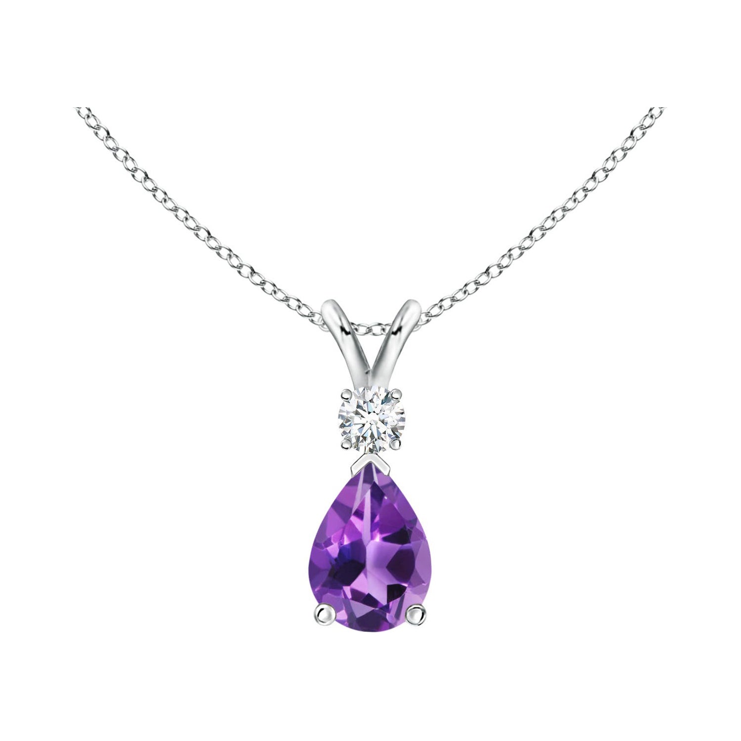 Natürlicher 0,60 Karat Amethyst-Tropfen-Anhänger mit Diamant in Platin im Angebot