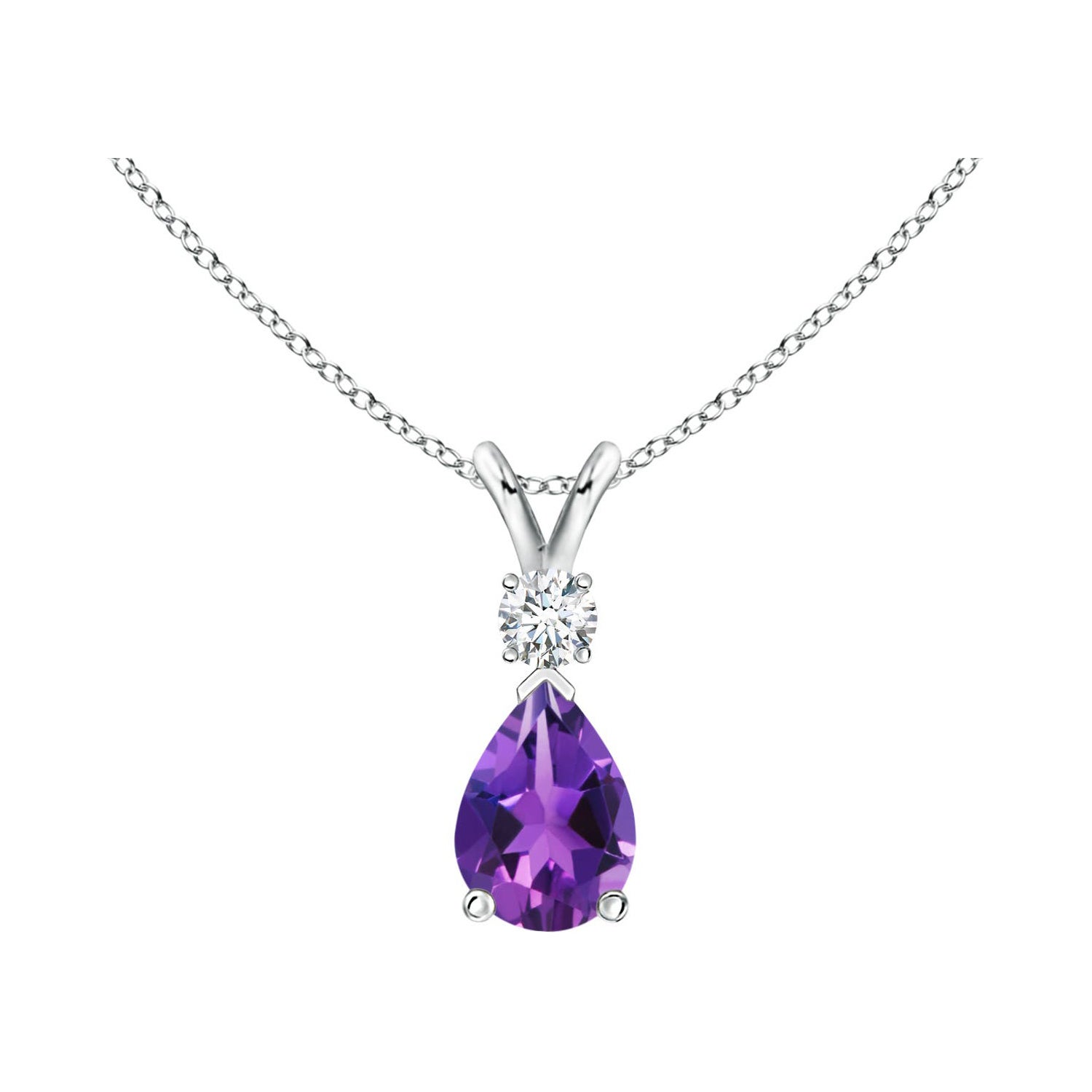 Natürlicher 0,60 Karat Amethyst-Tropfen-Anhänger mit Diamant in Platin