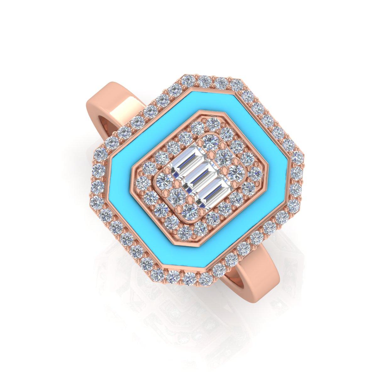 For Sale:  Natural 0.60ct Diamond Blue Halo Enamel 18k Solid Rose Gold Ring Fine Jewelry 2