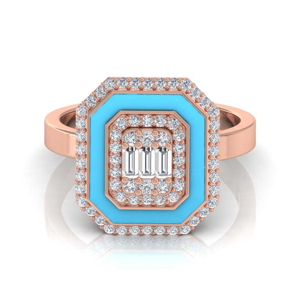 For Sale:  Natural 0.60ct Diamond Blue Halo Enamel 18k Solid Rose Gold Ring Fine Jewelry 5