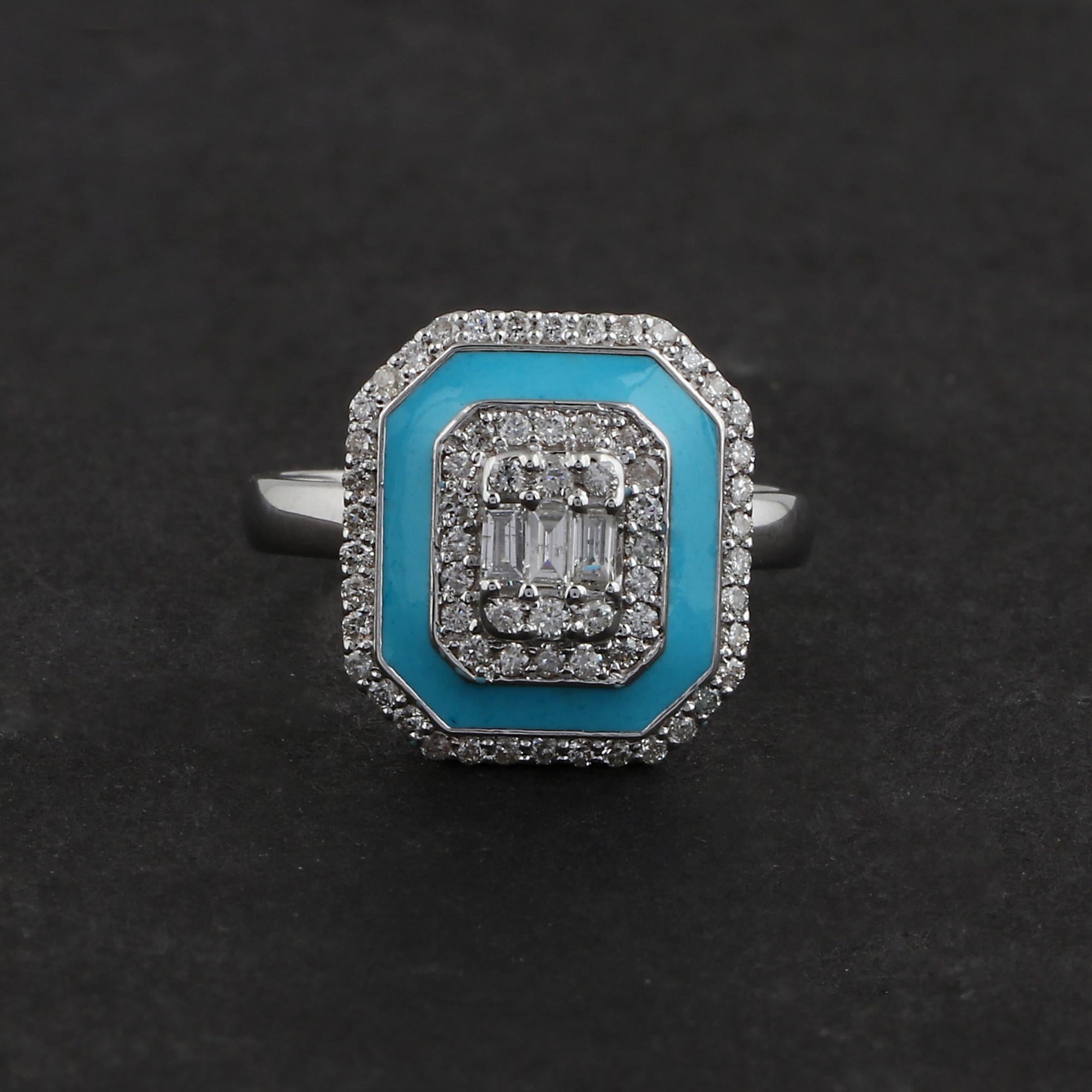 in vendita:  Anello in oro bianco massiccio 18 carati con diamante naturale da 0,60 carati e smalto blu a raggiera Whiting 3