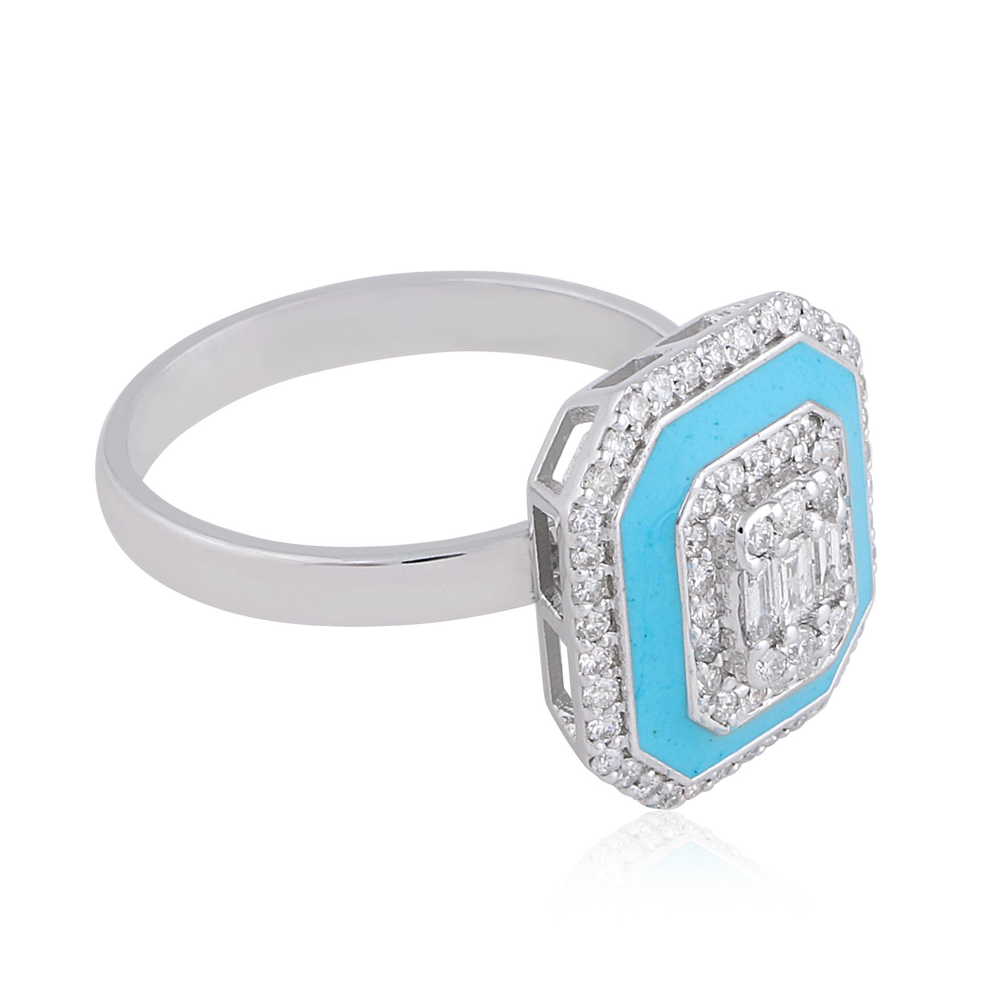 in vendita:  Anello in oro bianco massiccio 18 carati con diamante naturale da 0,60 carati e smalto blu a raggiera Whiting 4