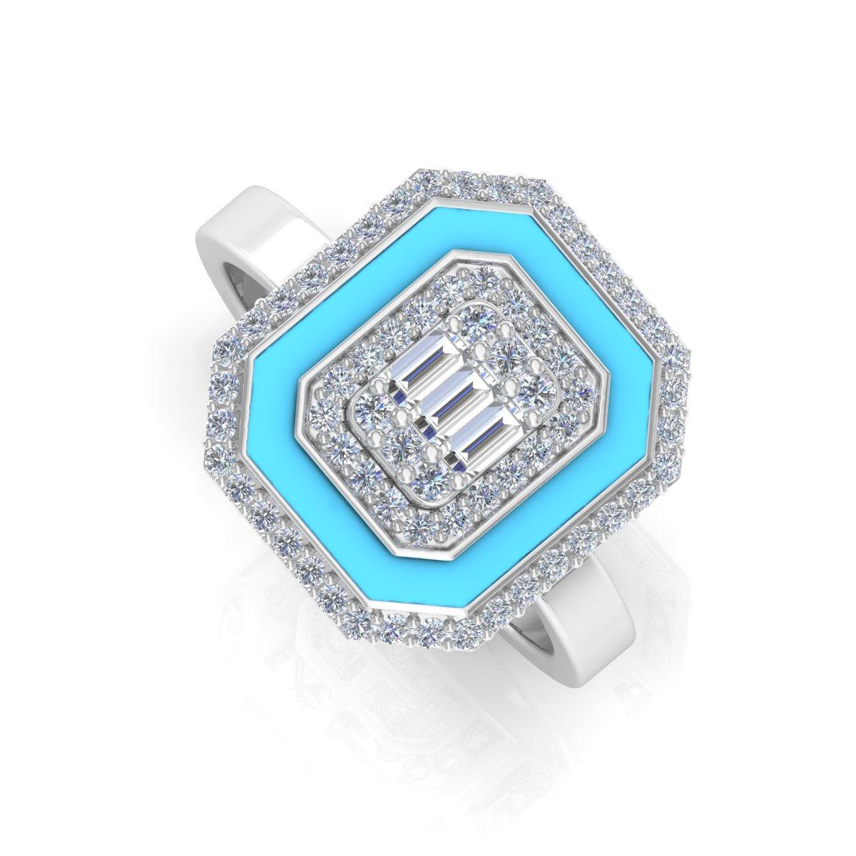 in vendita:  Anello in oro bianco massiccio 18 carati con diamante naturale da 0,60 carati e smalto blu a raggiera Whiting 8