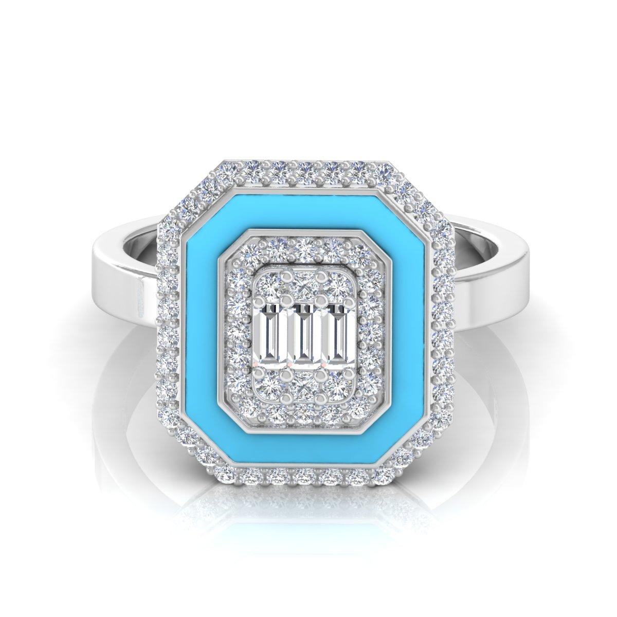 in vendita:  Anello in oro bianco massiccio 18 carati con diamante naturale da 0,60 carati e smalto blu a raggiera Whiting 9