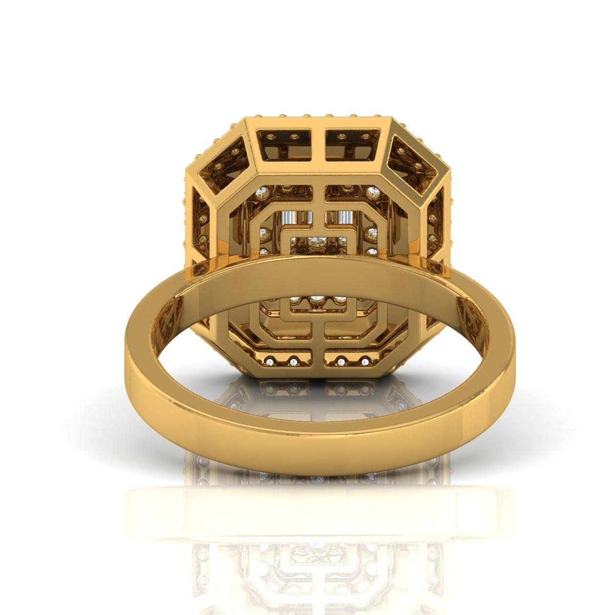 En venta: Anillo de oro amarillo macizo de 18 quilates con esmalte halo azul de diamante natural de 0,60 quilates Joyería fina  3