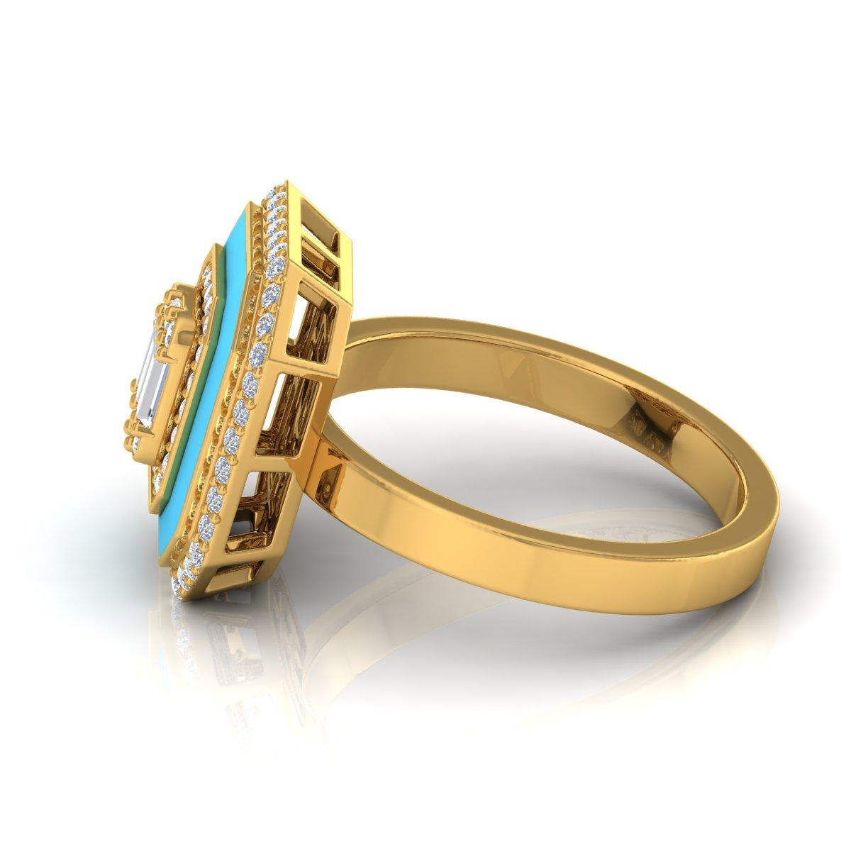 En venta: Anillo de oro amarillo macizo de 18 quilates con esmalte halo azul de diamante natural de 0,60 quilates Joyería fina  4
