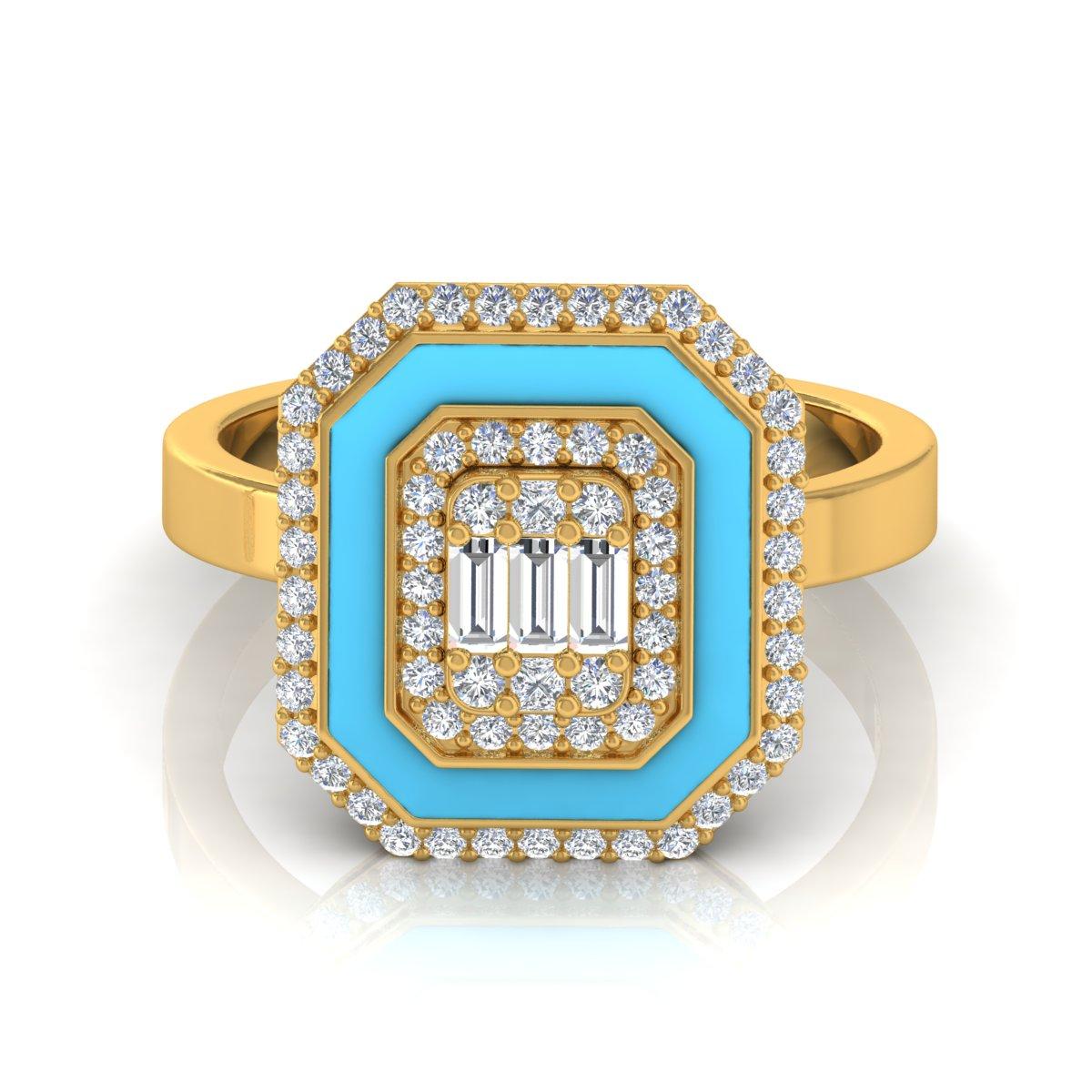 En venta: Anillo de oro amarillo macizo de 18 quilates con esmalte halo azul de diamante natural de 0,60 quilates Joyería fina  5