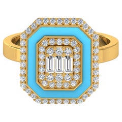 Anillo de oro amarillo macizo de 18 quilates con esmalte halo azul de diamante natural de 0,60 quilates Joyería fina