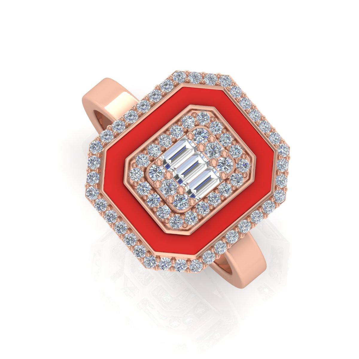 Im Angebot: Natürliche 0,60ct Diamond Red Halo Emaille 14k Solid Rose Gold Ring Feiner Schmuck () 2