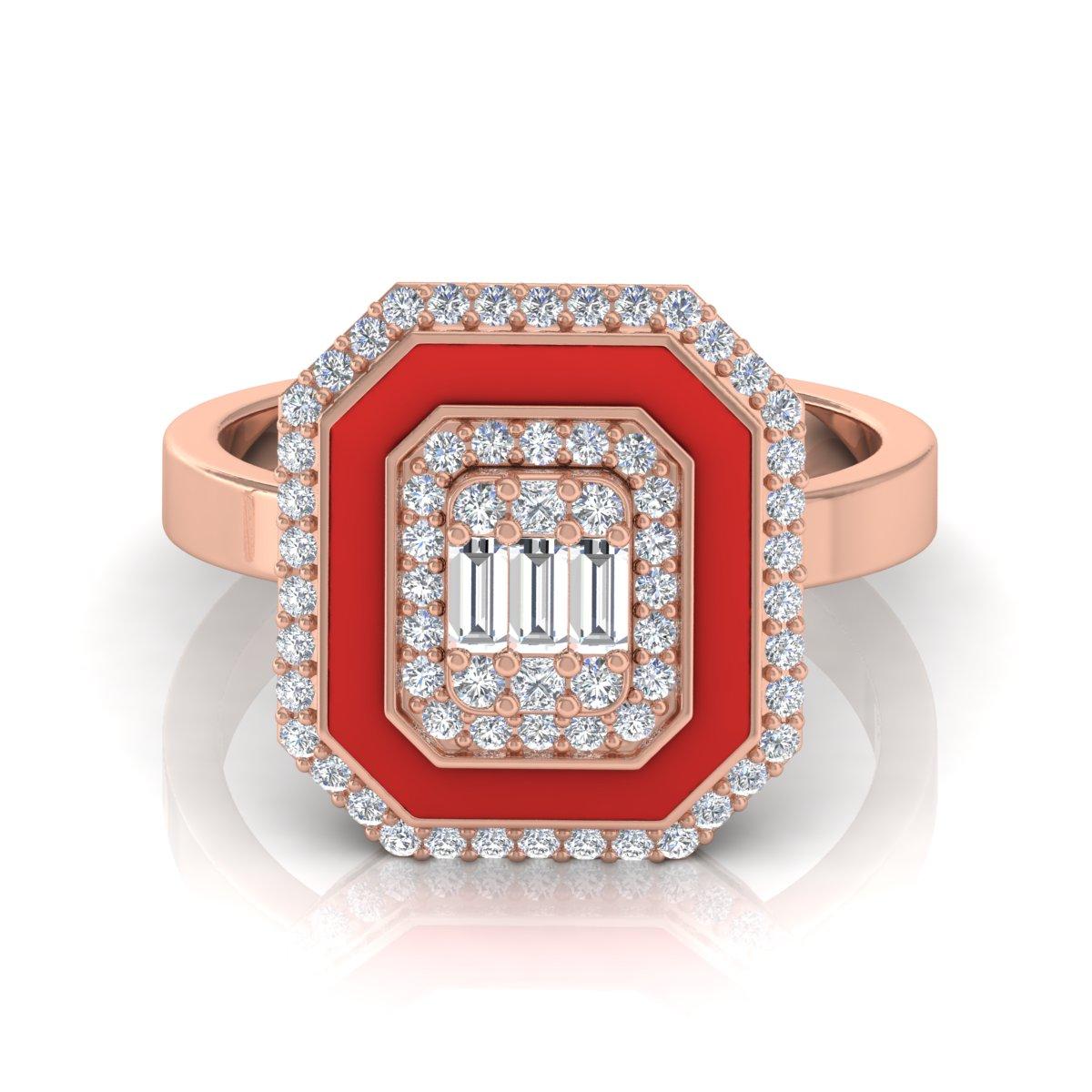 En venta: Anillo de oro rosa macizo de 18 quilates con esmalte rojo halo de diamantes naturales de 0,60 quilates Joyería fina  5
