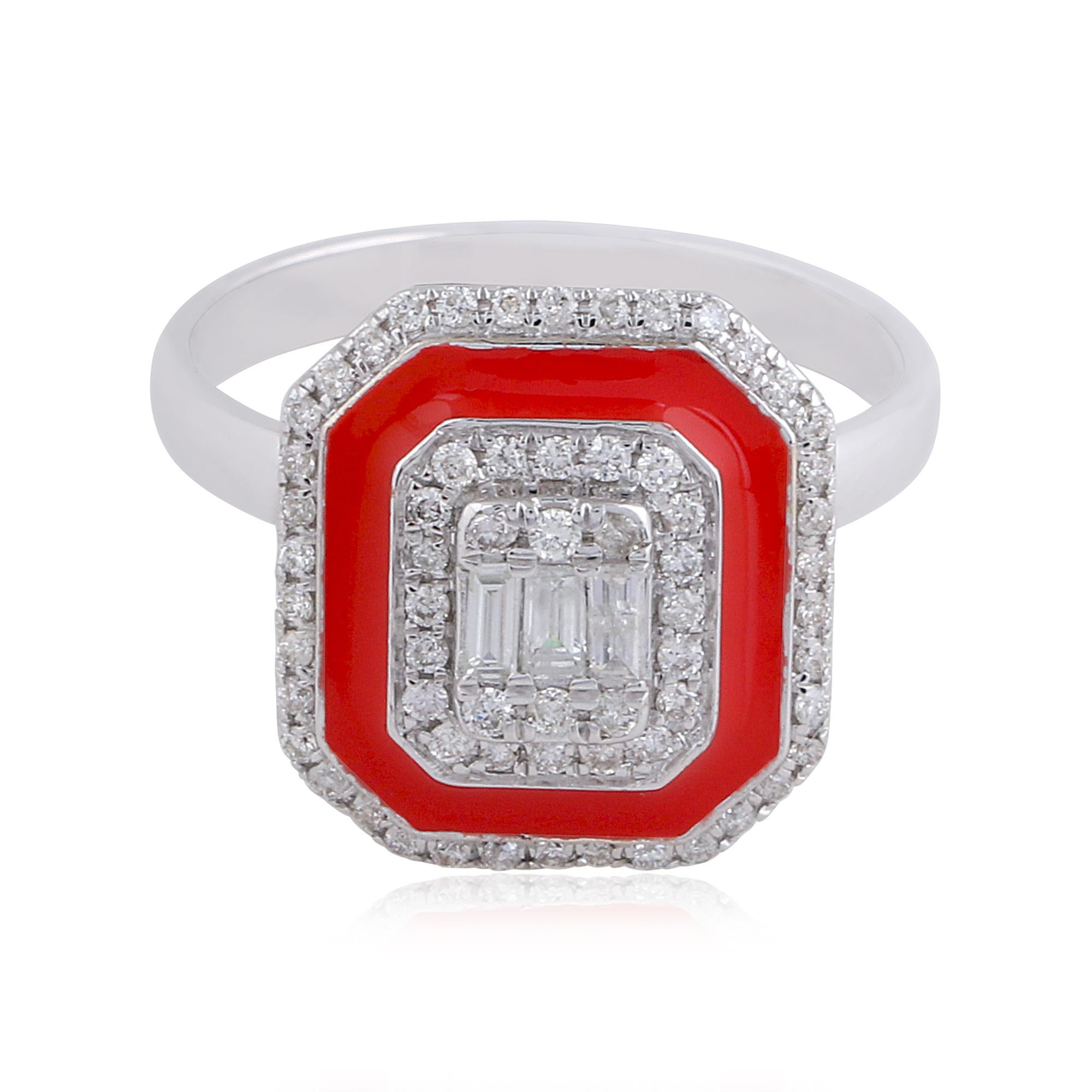 En venta: Anillo de oro blanco macizo de 18 quilates con esmalte rojo halo de diamantes naturales de 0,60 quilates Joyería fina  3