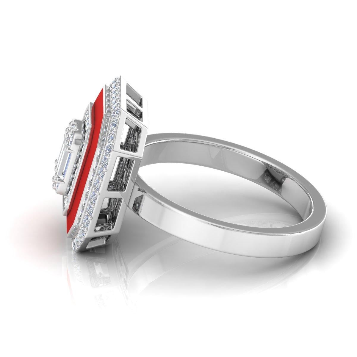 En venta: Anillo de oro blanco macizo de 18 quilates con esmalte rojo halo de diamantes naturales de 0,60 quilates Joyería fina  6