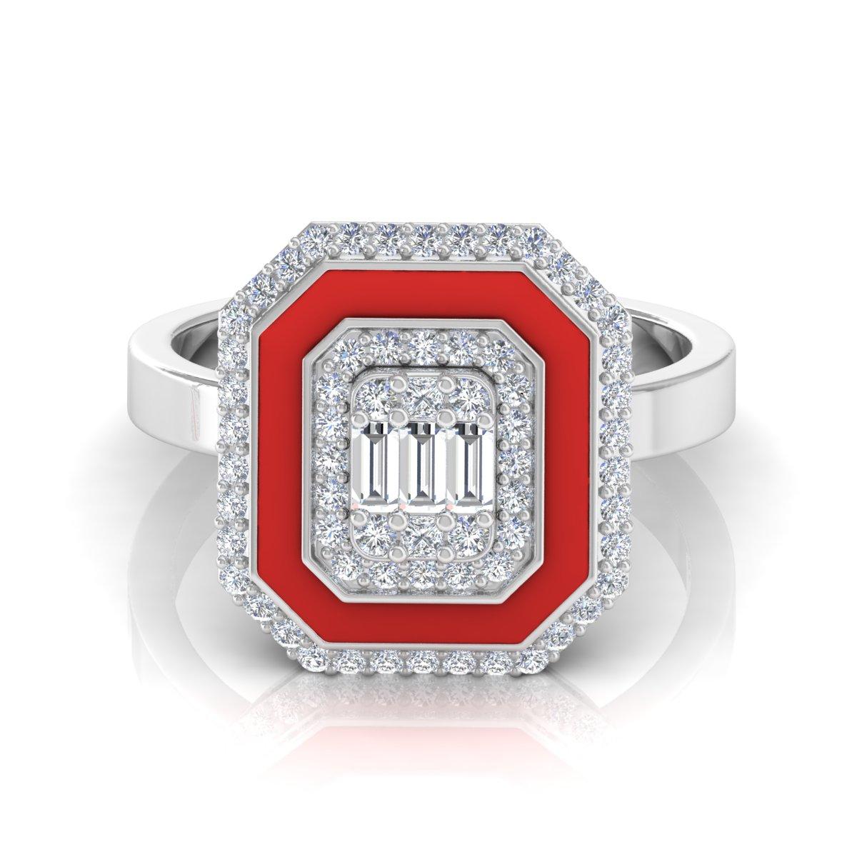 En venta: Anillo de oro blanco macizo de 18 quilates con esmalte rojo halo de diamantes naturales de 0,60 quilates Joyería fina  7