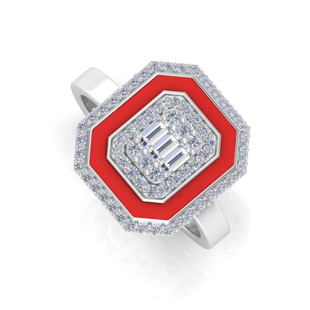 En venta: Anillo de oro blanco macizo de 18 quilates con esmalte rojo halo de diamantes naturales de 0,60 quilates Joyería fina  8