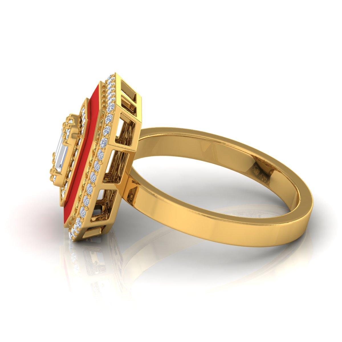 En venta: Anillo de oro amarillo macizo de 18 quilates con esmalte rojo halo de diamantes naturales de 0,60 quilates Joyer�ía fina  4
