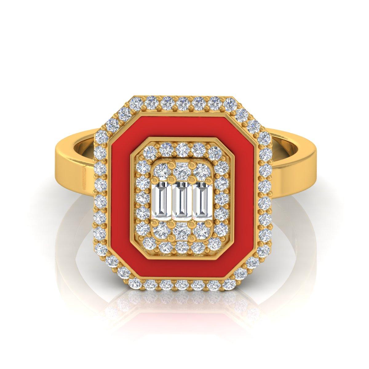 En venta: Anillo de oro amarillo macizo de 18 quilates con esmalte rojo halo de diamantes naturales de 0,60 quilates Joyería fina  5