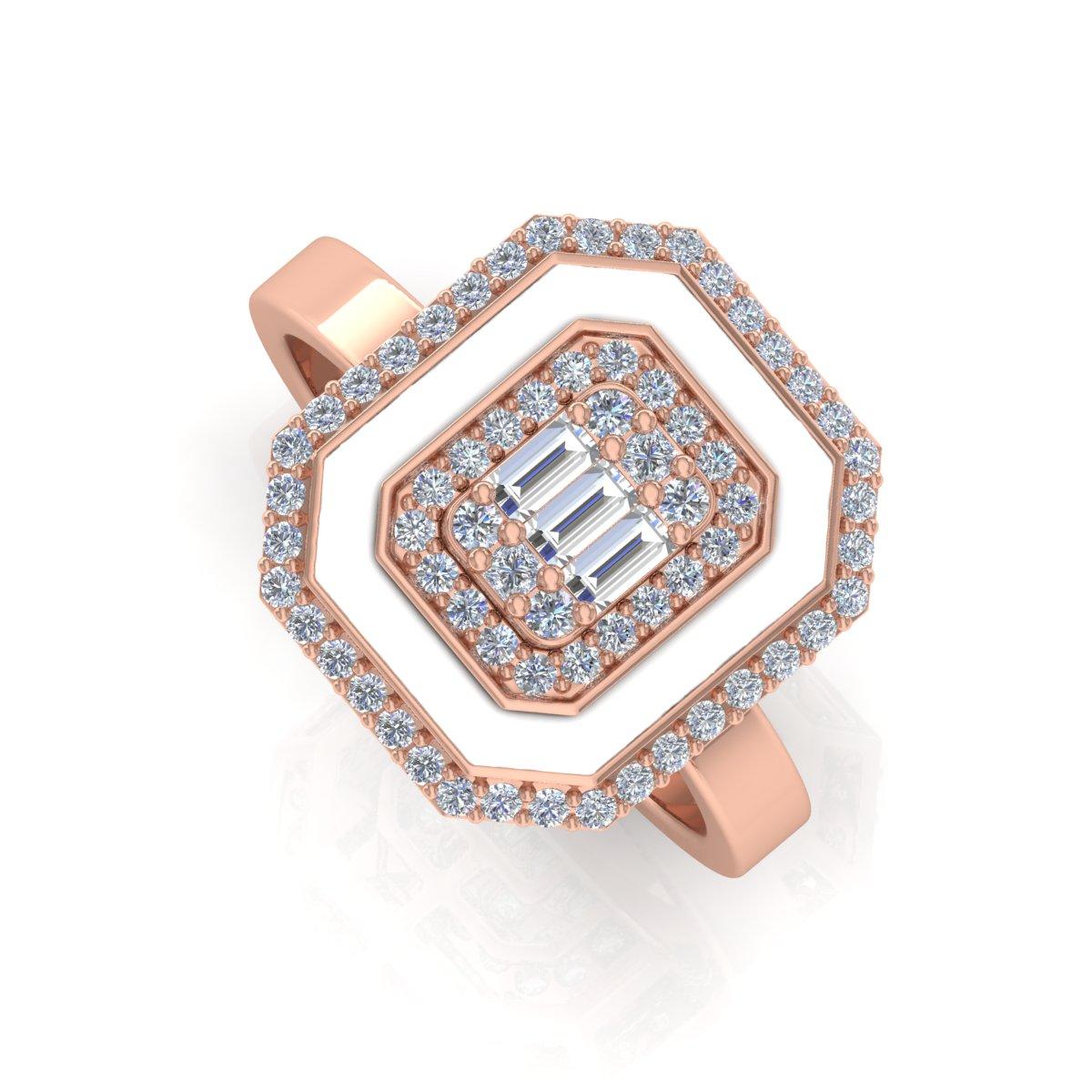 For Sale:  Natural 0.60ct Diamond White Halo Enamel 18k Solid Rose Gold Ring Fine Jewelry 2