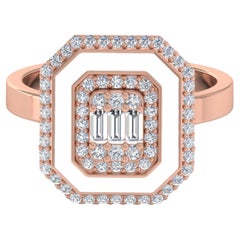 Natural 0.60ct Diamond White Halo Enamel 18k Solid Rose Gold Ring Fine Jewelry