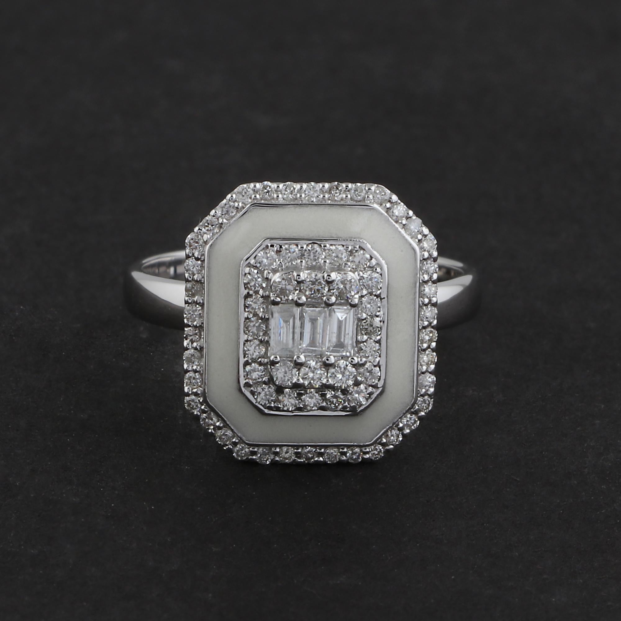 Im Angebot: Natürliche 0,60ct Diamond White Halo Emaille 18k Solid White Gold Ring Feiner Schmuck () 2