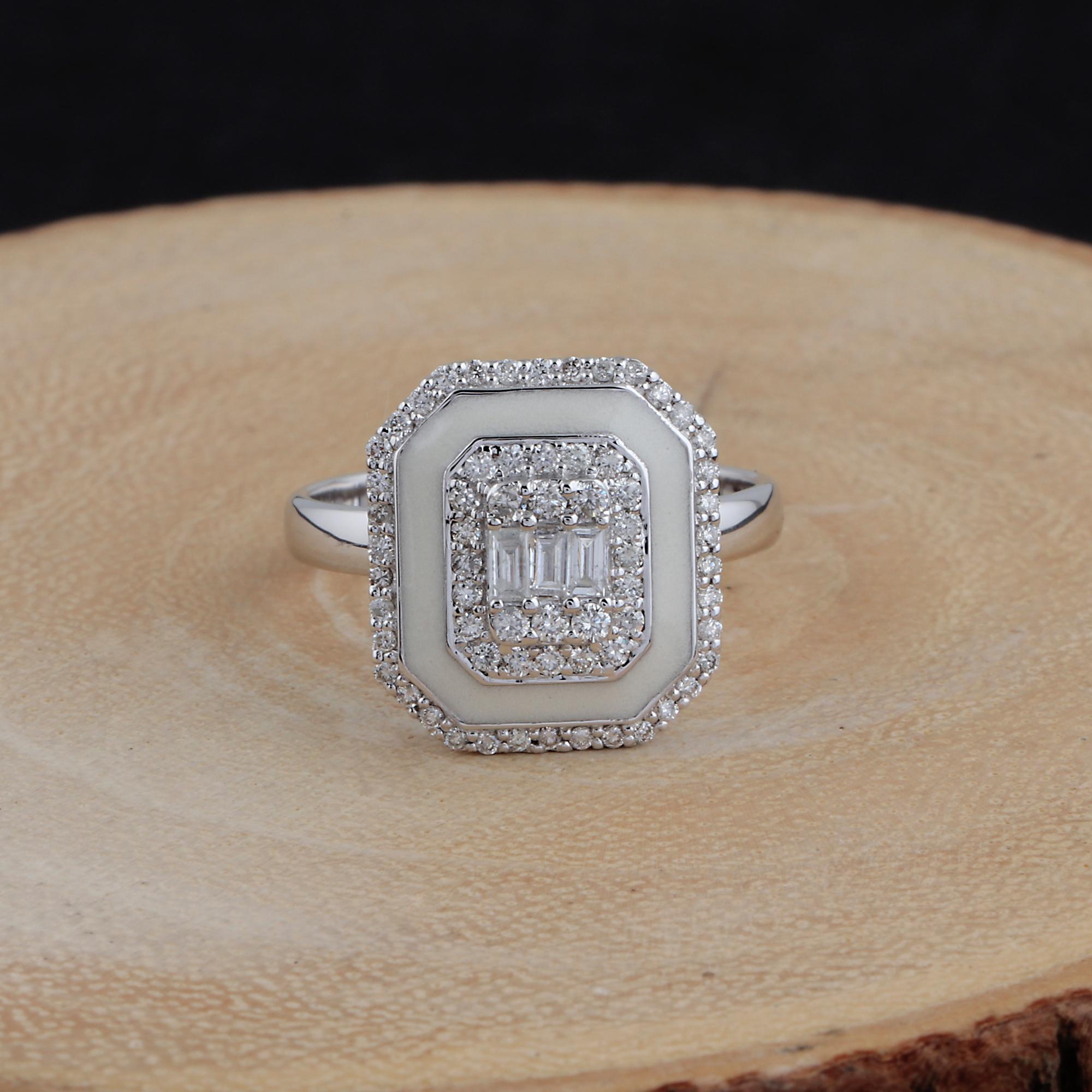Im Angebot: Natürliche 0,60ct Diamond White Halo Emaille 18k Solid White Gold Ring Feiner Schmuck () 3