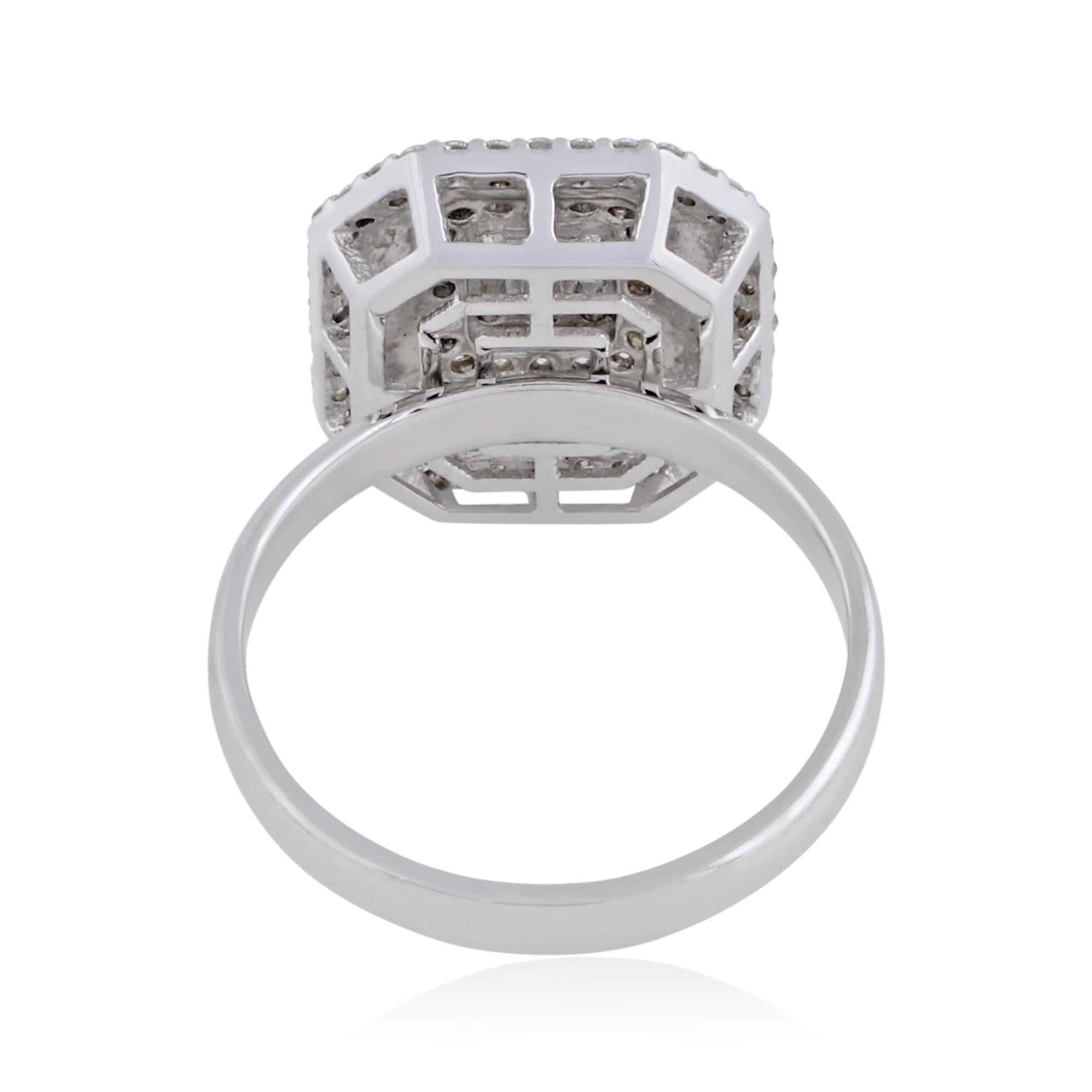 Im Angebot: Natürliche 0,60ct Diamond White Halo Emaille 18k Solid White Gold Ring Feiner Schmuck () 4