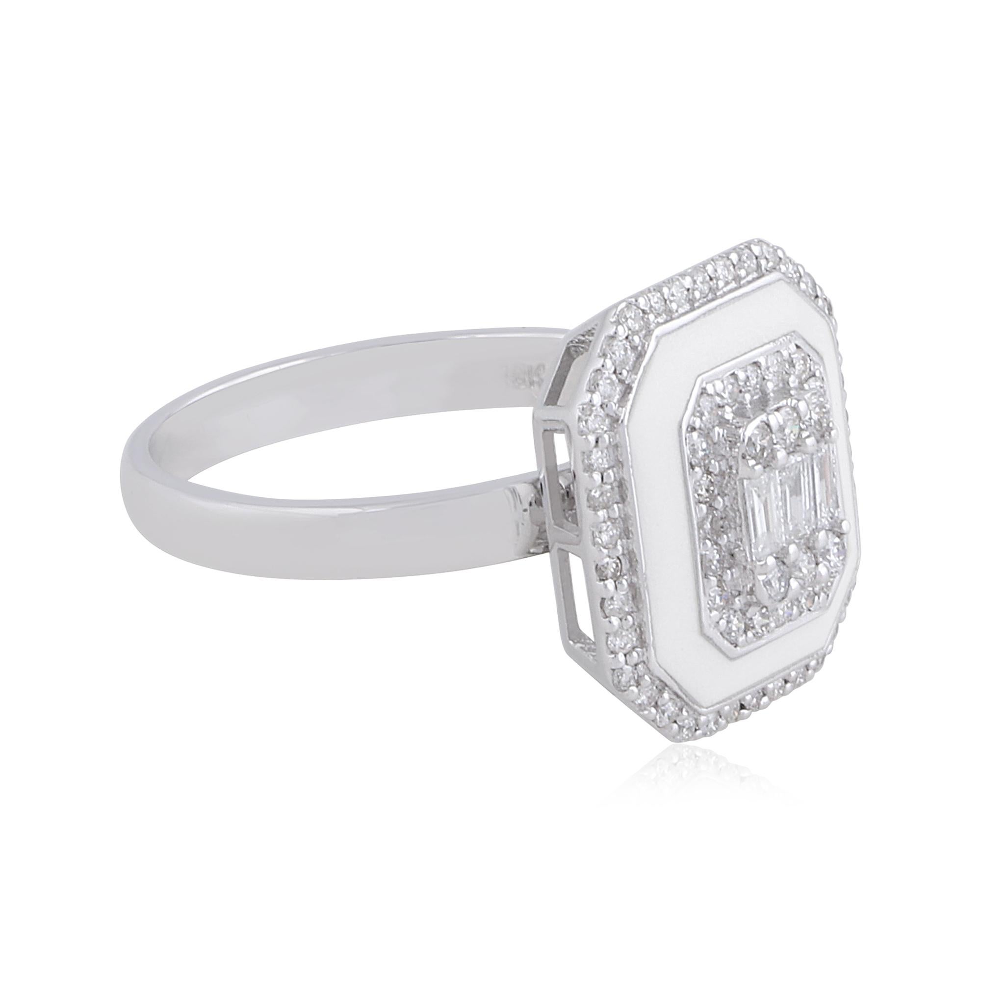 Im Angebot: Natürliche 0,60ct Diamond White Halo Emaille 18k Solid White Gold Ring Feiner Schmuck () 5
