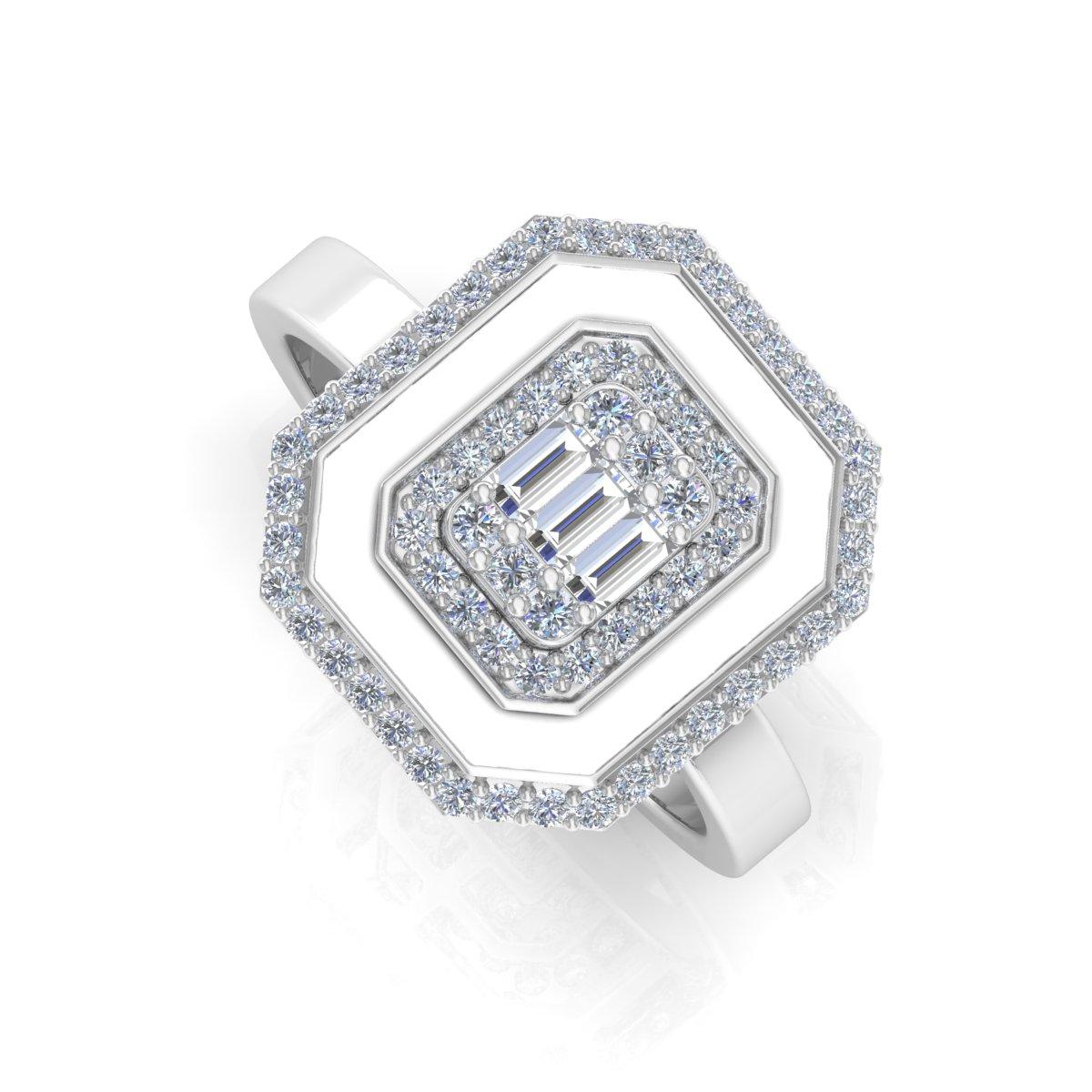 Im Angebot: Natürliche 0,60ct Diamond White Halo Emaille 18k Solid White Gold Ring Feiner Schmuck () 6