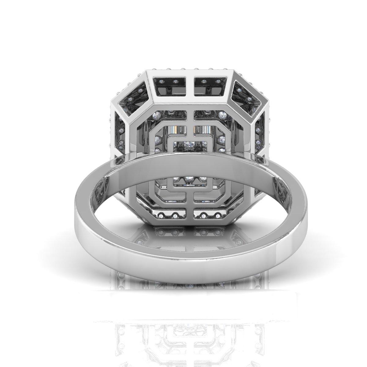 Im Angebot: Natürliche 0,60ct Diamond White Halo Emaille 18k Solid White Gold Ring Feiner Schmuck () 7