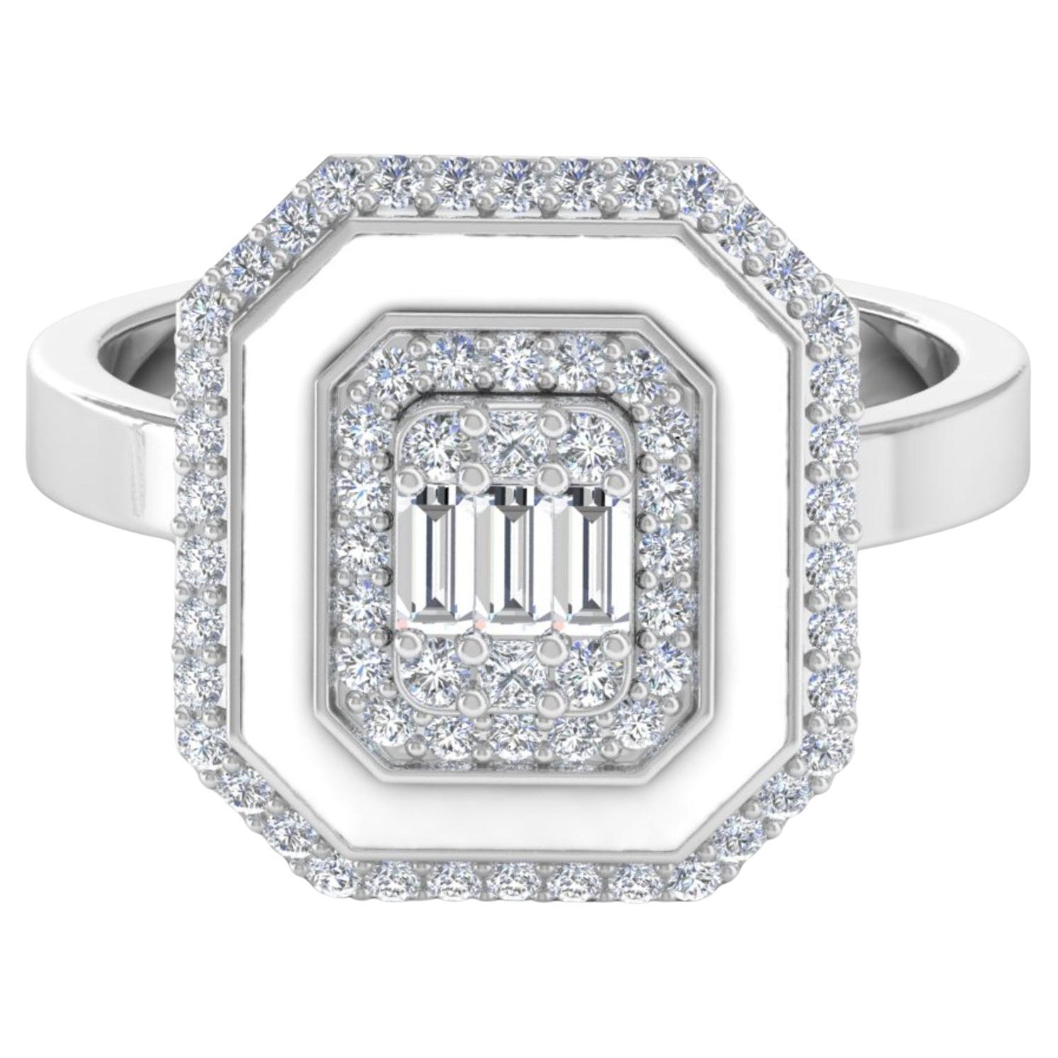 Im Angebot: Natürliche 0,60ct Diamond White Halo Emaille 18k Solid White Gold Ring Feiner Schmuck ()