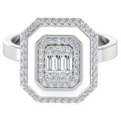 Natürliche 0,60ct Diamond White Halo Emaille 18k Solid White Gold Ring Feiner Schmuck
