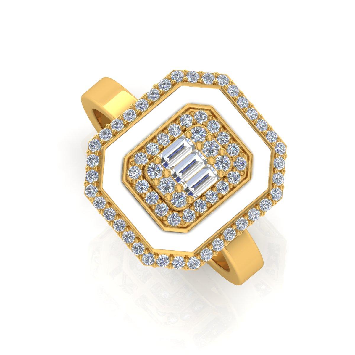 For Sale:  Natural 0.60ct Diamond White Halo Enamel 18k Solid Yellow Gold Ring Fine Jewelry 2