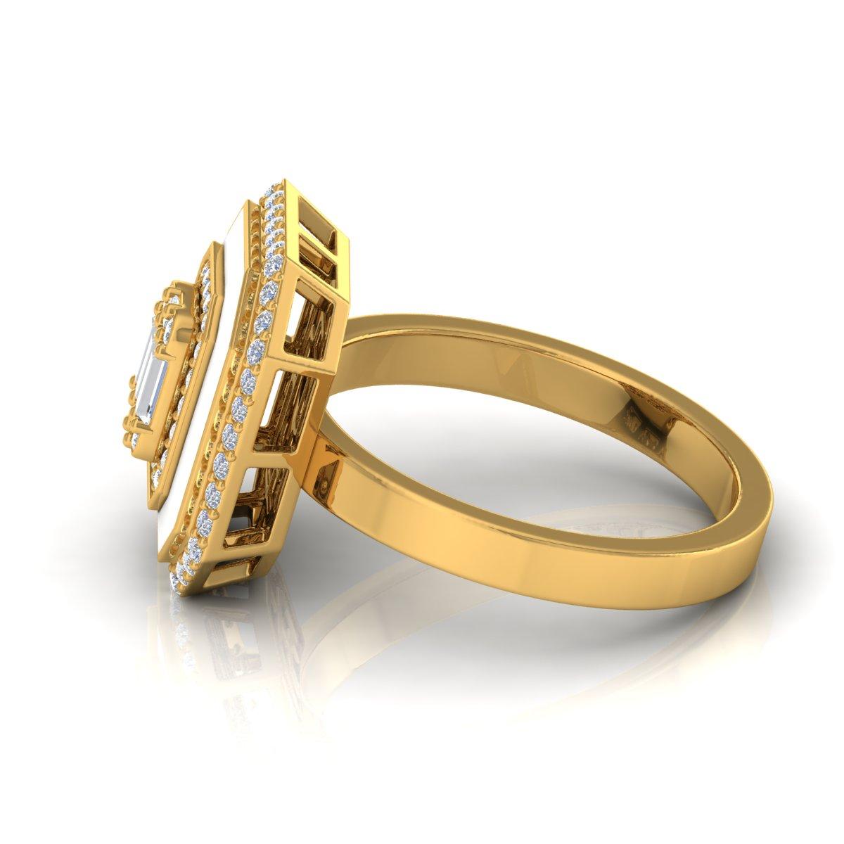 For Sale:  Natural 0.60ct Diamond White Halo Enamel 18k Solid Yellow Gold Ring Fine Jewelry 4