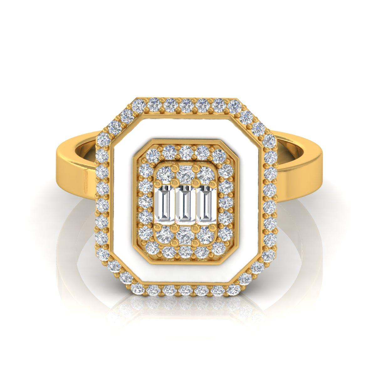 For Sale:  Natural 0.60ct Diamond White Halo Enamel 18k Solid Yellow Gold Ring Fine Jewelry 5
