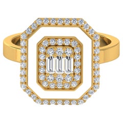 Natural 0.60ct Diamond White Halo Enamel 18k Solid Yellow Gold Ring Fine Jewelry