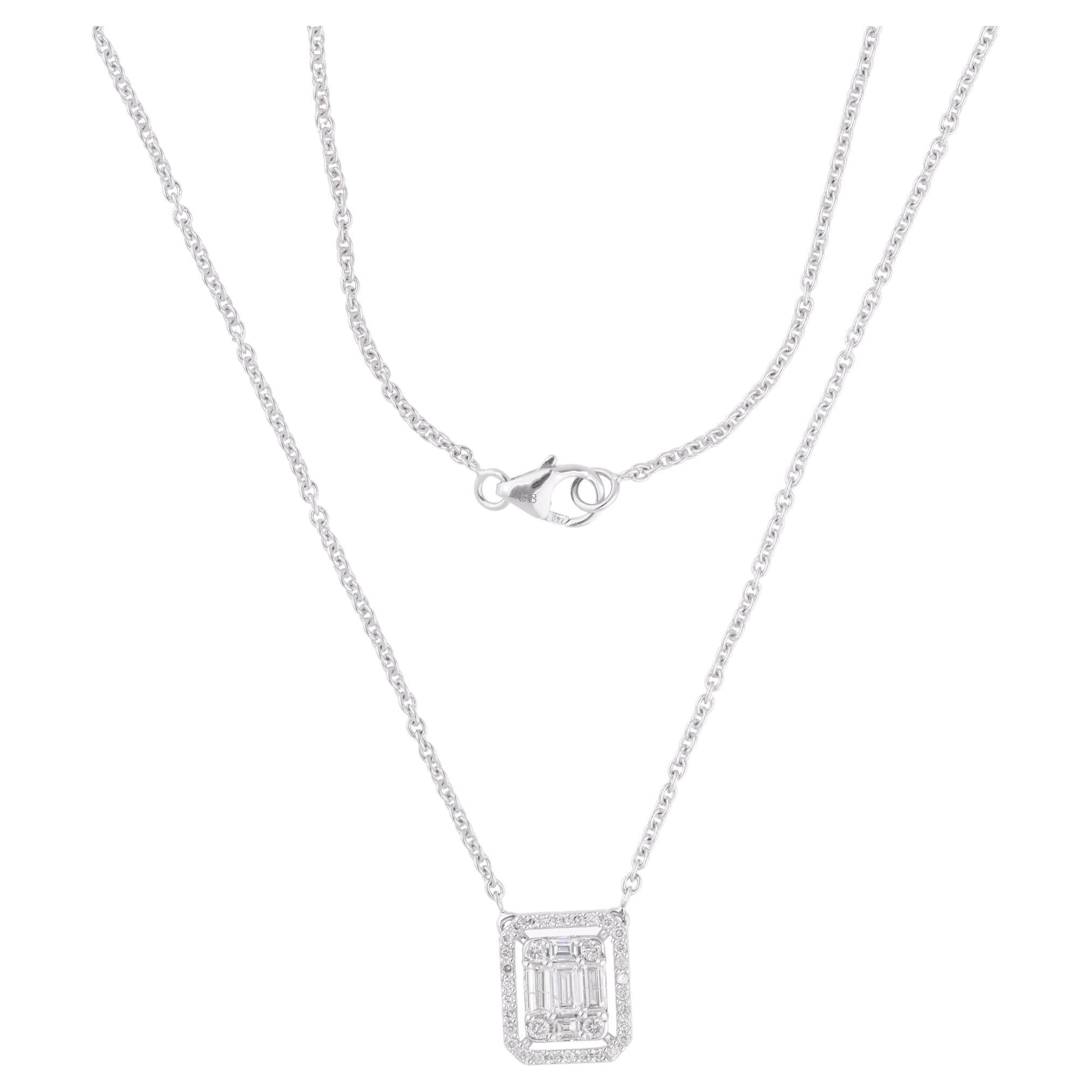 Natural 0.61 Carat Baguette 
Round Diamond Charm Necklace 14 Karat White Gold