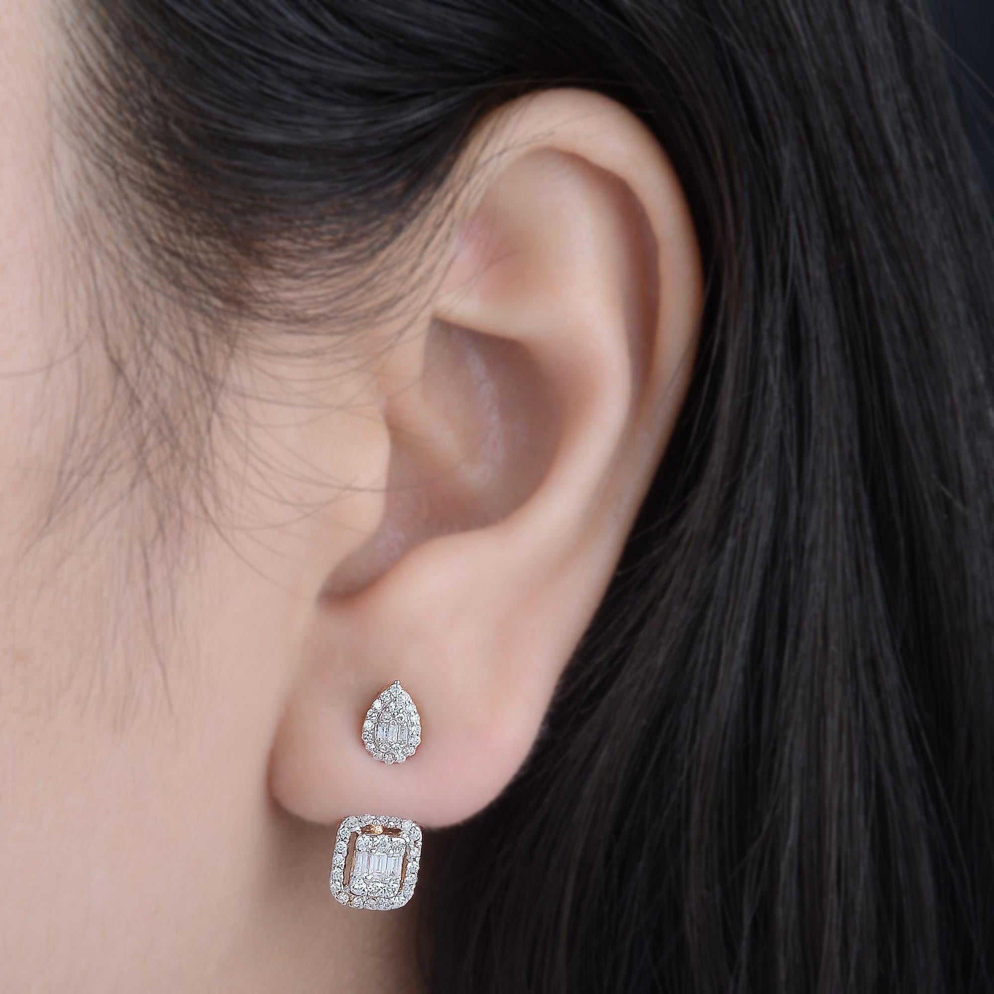 Modern Natural 0.61 Carat Diamond Pave Jacket Earrings Solid 14k Yellow Gold Jewelry For Sale