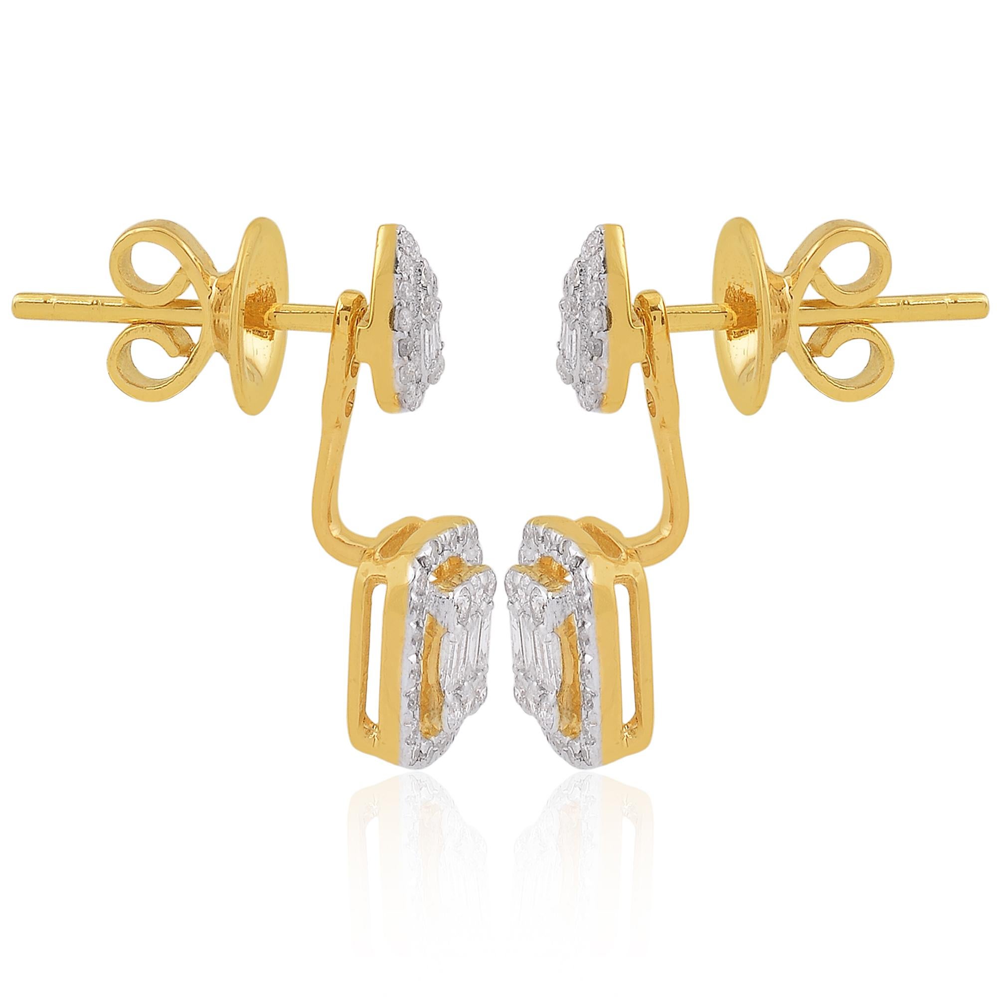 Taille baguette Boucles d'oreilles veste en or jaune massif 18 carats avec diamants naturels de 0,61 carat en vente